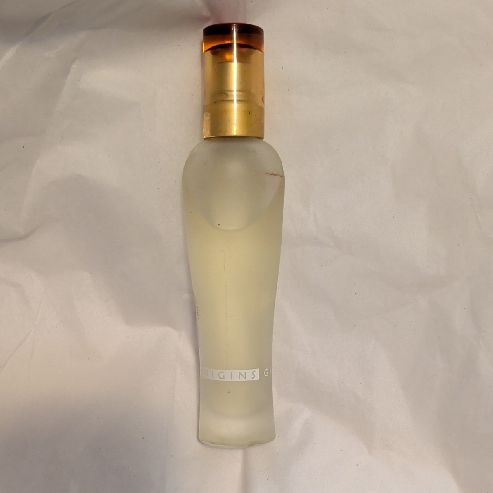 Origins Frosted Glass Bottle with Gold and Tan Cap